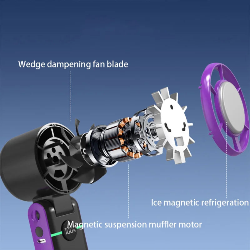 Foldable Turbo Fan with LED & 5 Speeds – USB Rechargeable