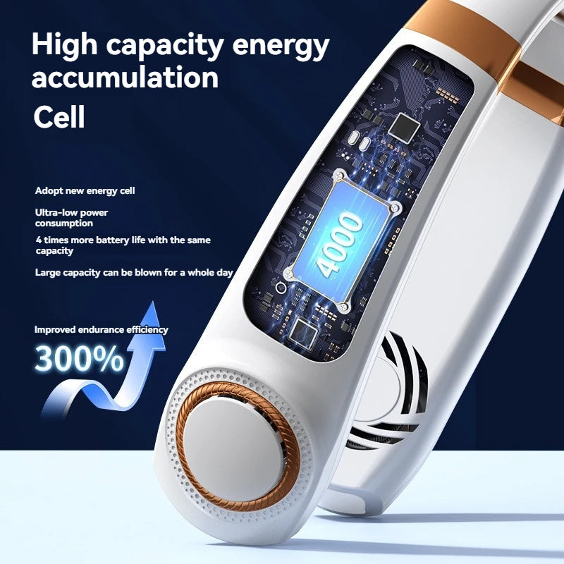 Portable USB Bladeless Neck Fan with Digital Display and Air Cooler