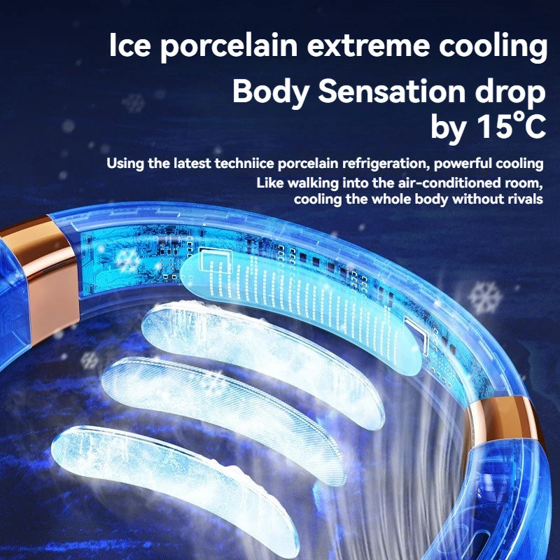 Portable USB Bladeless Neck Fan with Digital Display and Air Cooler