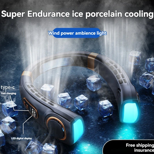 Portable USB Bladeless Neck Fan with Digital Display and Air Cooler