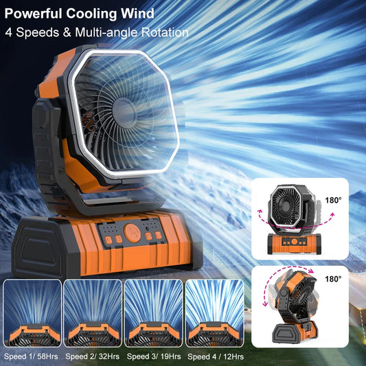 Rechargeable Camping Ceiling Fan with Light & Remote