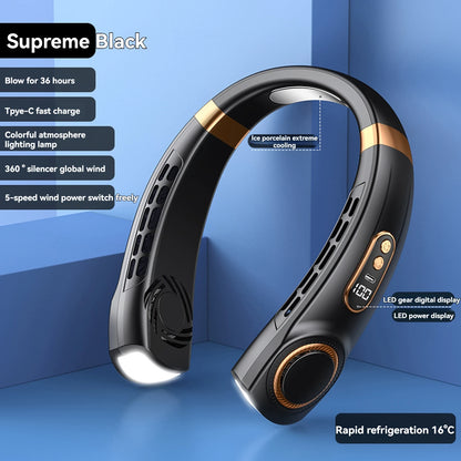 Portable USB Bladeless Neck Fan with Digital Display and Air Cooler