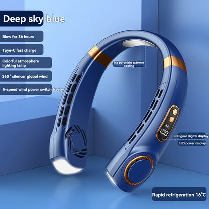Portable USB Bladeless Neck Fan with Digital Display and Air Cooler